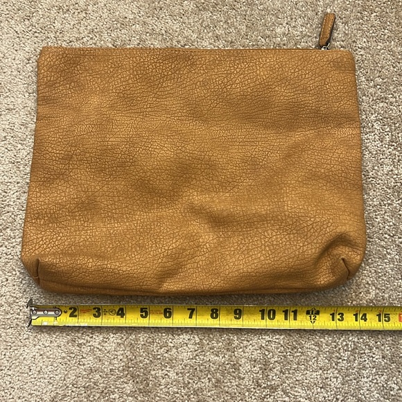 Free People Tan Faux Leather Wristlet Zipper Pouch - Picture 2 of 7